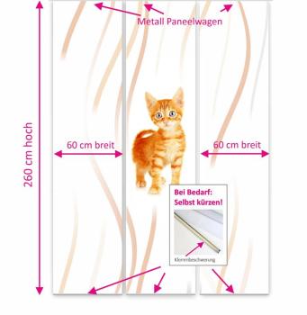 Preview: Bella Katzenbaby Flächenvorhang - 3teiliges Set Flächenvorhang 3er Set, Schiebegardine, Schiebegardinen, blickdicht, Flächenvorhang blickdicht, Schiebevorhang,